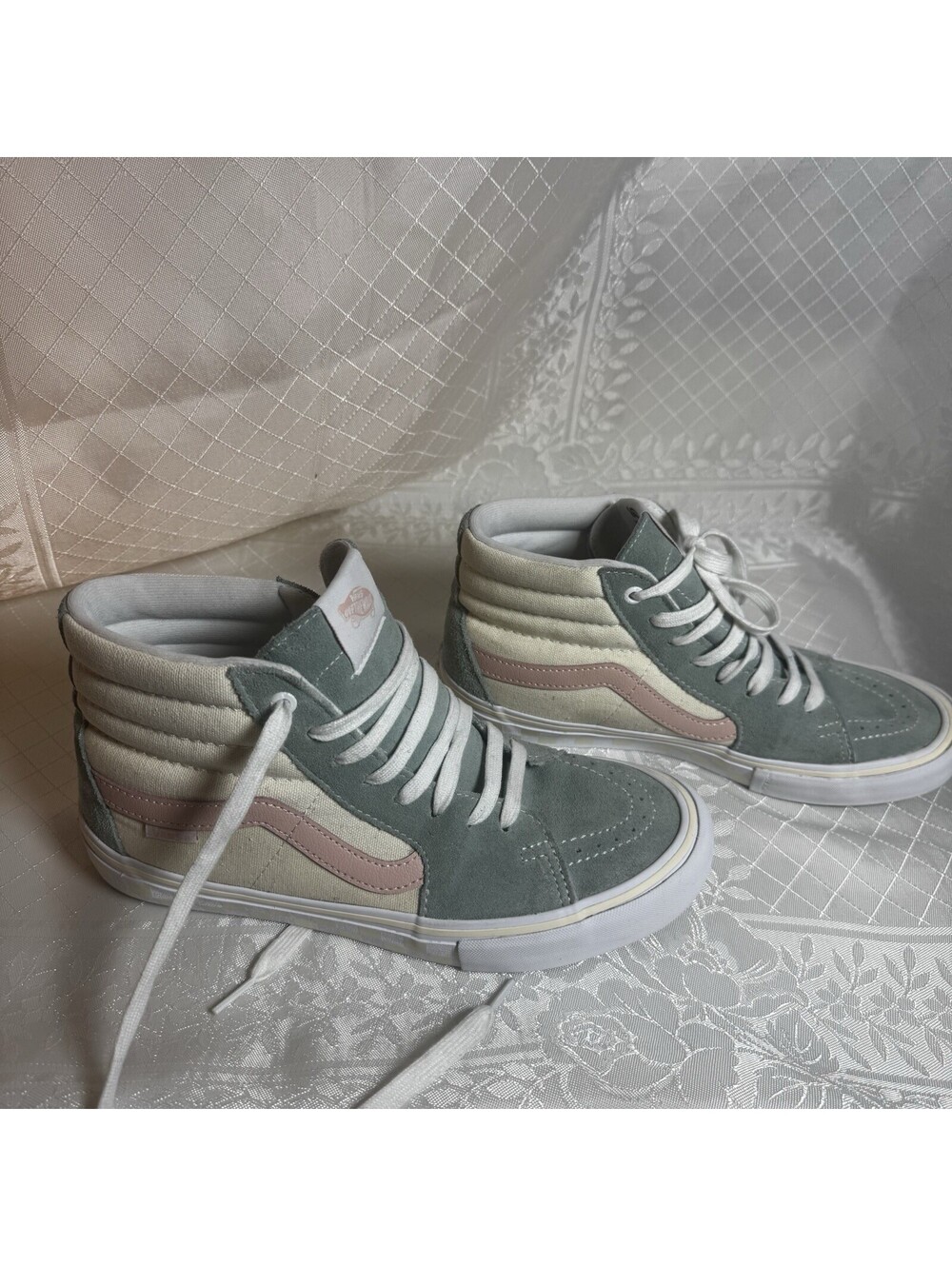 Vans Teal Biege Pink Suede Hi Top Pro Mens Size 9 Yellow Checkered Off The Wall